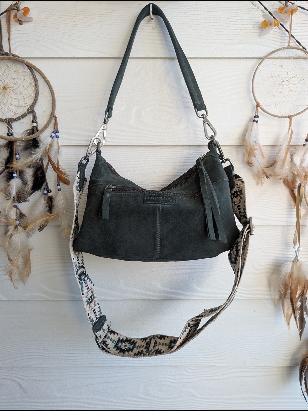 Harbour 2nd Dark Green Suede Hobo Shoulder Bag